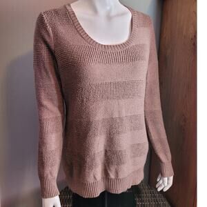 OLD NAVY Women Tan Mixed Stitch Knit Sweater Sz L Neutral Cable Fisherman Cozy